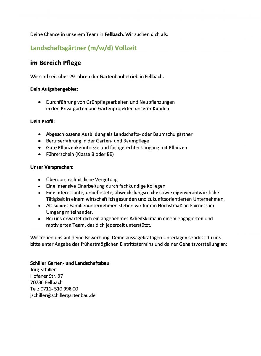 Schiller Gartenbau Landschaftsgaertner Pflege